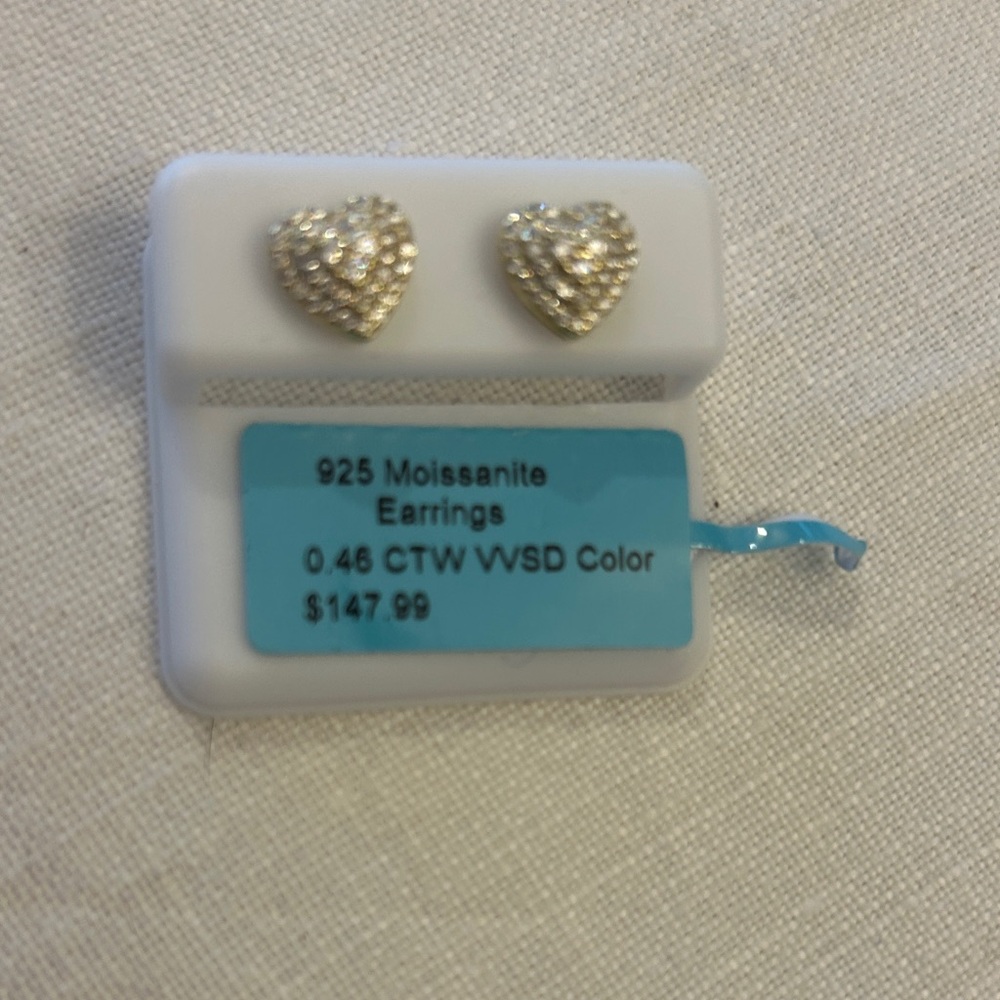 Heart Moissanite Stud Earrings Gold over Sterling silver - 925 Moissanite